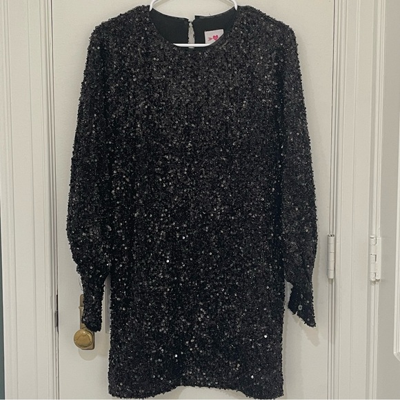 Buddy Love Black Sequin Long Sleeve Mini Cha Cha Holiday Dress XS NWOT - Picture 3 of 6